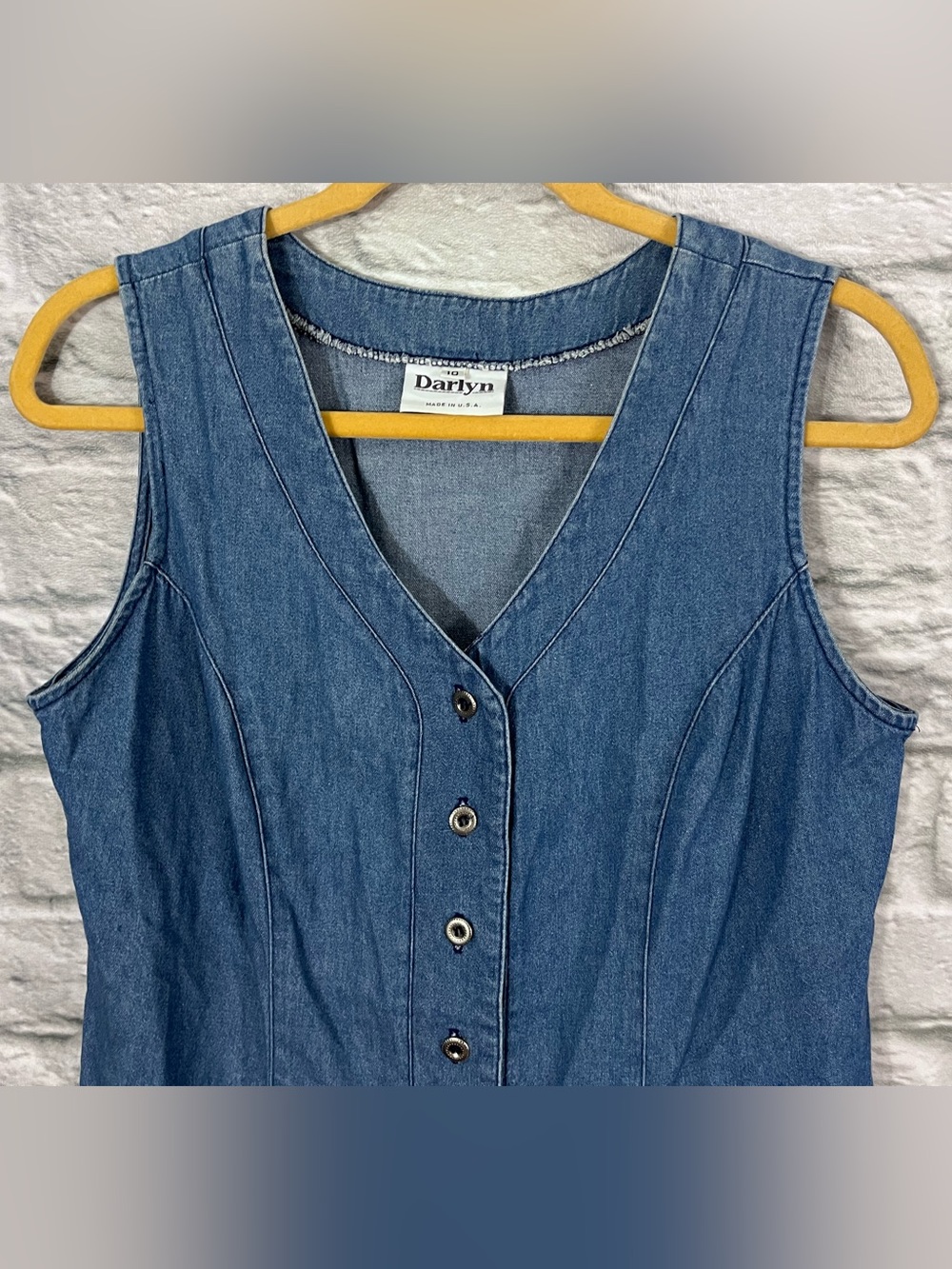 VTG Darlyn V-Neck Button Front Blue Denim Sleeveless Mini Summer Dress - Size 10 - Picture 3 of 8
